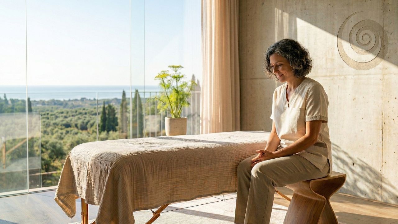 Terapeuta en momento de satisfacción y quietud